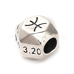 S925 スターリングシルバー ビーズ  ファセットポリゴン  アンティークシルバー  星座  魚座  7.5x7x6mm  穴：3mm&nbsp;STER-K183-03AS-12