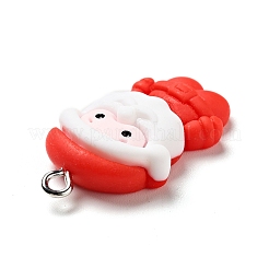 クリスマスの不透明な樹脂ペンダント  プラチナトーンの鉄ループ付き  サンタクロースチャーム  レッド  32x17x7mm  穴：2x2.2mm&nbsp;LS-RESI-G043-A03