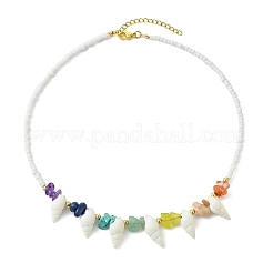 Ocean Natural Spiral Shell & Glass Seed Beaded Necklaces&nbsp;NJEW-TA00243