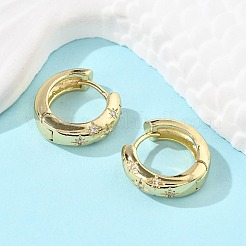 クリアキュービックジルコニアスターフープピアス  女性のための真鍮の分厚いイヤリング  カドミウムフリー＆ニッケルフリー＆鉛フリー  18KGP本金メッキ  15.5x4.5mm  ピン：1mm&nbsp;LS-EJEW-C022-01G