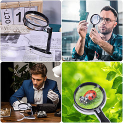 丸型アクリル製ポータブルクリップオン拡大鏡  柔軟な亜鉛合金とABSプラスチック製の金具付き  ブラック  プラチナ  18.2x9.1x1.75cm&nbsp;AJEW-WH0673-22