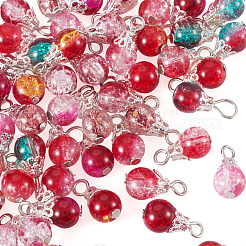 70Pcs 7 Colors Transparent Crackle Glass Round Bead Pendants&nbsp;PALLOY-TADJ00017
