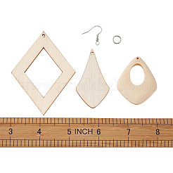 天然木の大きなペンダント  鉄のジャンプリングとピアスフック付き  アンティークホワイト  240個/セット&nbsp;DIY-TA0008-66