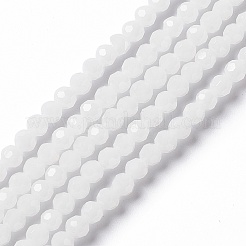 ファセット (32 ファセット) ラウンド模造翡翠ガラス ビーズ 連売り  ホワイト  4mm  穴：1mm  約88~90個/連  28~30cm&nbsp;X-EGLA-J042-4mm-30