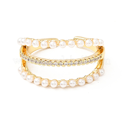 Clear Cubic Zirconia Triple Line Open Cuff Ring with Acrylic Pearl&nbsp;KK-E060-18G