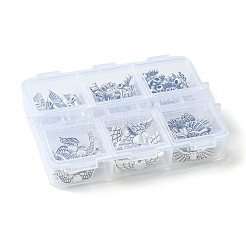 チベット風合金ビーズ  混合図形  アンティークシルバー  4~9x14~22x2~4mm  穴：1~1.5mm  10個/スタイル&nbsp;TIBEB-FS0001-07