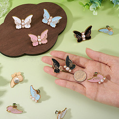 8Pcs 4 Colors Butterfly Alloy & Imitation Pearl Adjustable Jean Button Pins&nbsp;FIND-TA0009-12