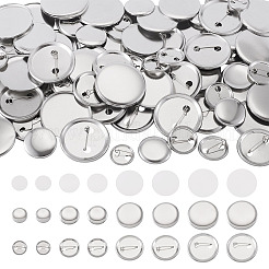 100セット 4スタイル フラットラウンド昇華転写用ブランクバッジボタンパーツ  鉄製のブローチ台座にプラスチックの破片をあしらったもの  プラチナ  23~48x3.5~7.5mm  25セット/スタイル&nbsp;DIY-TA0013-64