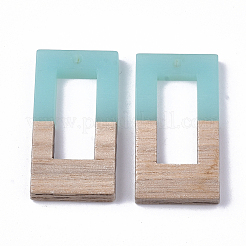 樹脂＆ウォールナットウッドペンダント  長方形  ライトスカイブルー  38x19.5x4mm  穴：2mm&nbsp;LS-RESI-S358-26A