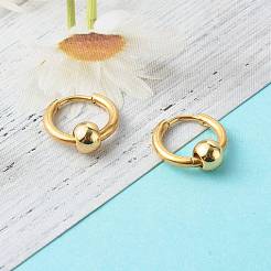 304ステンレススチール製ハギーフープピアス  真鍮のビーズで  ゴールドカラー  15x14mm  ピン：1mm&nbsp;X-EJEW-JE04555-02