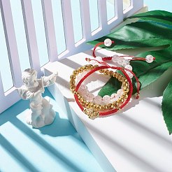 ナチュラルクラックルクォーツ＆溶岩ロック編みビーズブレスレットセット  女性のためのヒョウ真鍮キュービックジルコニアビーズブレスレット  レッド  ゴールドカラー  内径：2~3.15インチ（5.2~8cm）  3個/セット&nbsp;BJEW-JB07212-04