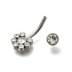 304ステンレススチール製クリアキュービックジルコニアカーブバーベルへそリング  ステンレス鋼色  花  21.5mm  ピン：1.6mm  ヘッド：4.5x5mm&nbsp;AJEW-D306-03P-06