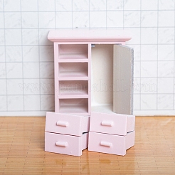 MDF 子供部屋ワードローブ ミニチュア装飾品  マイクロランドスケープドールハウスアクセサリー  小道具の装飾のふりをする  ピンク  75x95mm&nbsp;PW-WG4CC0A-02