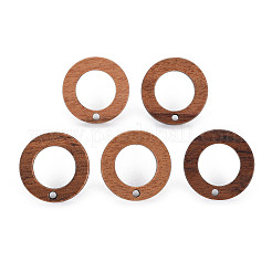 ウォールナットウッドスタッドピアス  304ステンレス鋼のピンと穴付き  リング  淡い茶色  18mm  穴：1.6mm  ピン：0.7mm&nbsp;X-MAK-N032-035