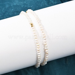 Natural Freshwater Pearl Potato & Brass Beaded Necklaces&nbsp;NJEW-D338-01G
