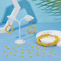 3連売り ハンドメイド ミルフィオリ ガラス ビーズ 連売り  花  きいろ  3.7~5.6x2.6mm  穴：1mm  約88~110個/連  15.75''（40センチメートル）&nbsp;LAMP-NB0002-06