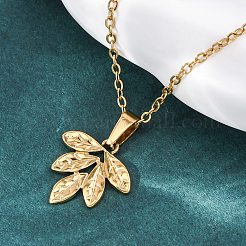 304 Stainless Steel Leaf Pendant Necklaces&nbsp;NJEW-H059-29C-G