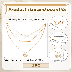 亜鉛合金ディスク長方形ペンダント1層ネックレス3個  ゴールドカラー  16.57インチ（42.1cm）&nbsp;NJEW-LP0009-58