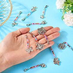 10Pcs Transparent Glass Round Bead & Tibetan Style Alloy Pendant Decoraton&nbsp;HJEW-TAC0067