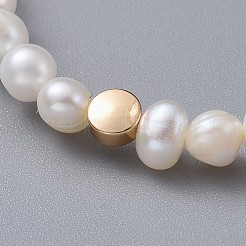 ストレッチブレスレット  真鍮のビーズで  天然淡水パールビーズと黄麻布の包装袋の巾着袋を等級分けする  ホワイト  2-1/8インチ（5.4cm）&nbsp;BJEW-JB04621
