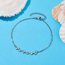 Tarnish Resistant 304 Stainless Steel Dolphin Link Anklets with Cable Chains&nbsp;AJEW-AN00569