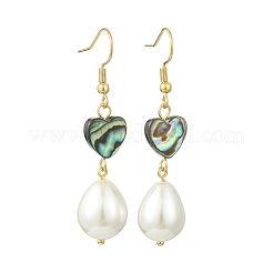 Natural Abalone Shell and Shell Pearl Dangle Earrings&nbsp;EJEW-JE07432-01