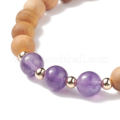 7Pcs 7 Style Natural Wood & Mixed Gemstone Round Beaded Stretch Bracelets Set&nbsp;BJEW-JB08813