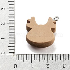クリスマステーマの不透明樹脂ペンダント  プラチナトーンの鉄ループ付き  鹿  24x20x9mm  穴：2mm&nbsp;RESI-F054-B06