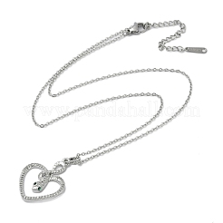 Brass Micro Pave Clear Cubic Zirconia Heart Snake Pendants Necklaces&nbsp;LS-NJEW-K280-04P