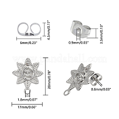 304ステンレススチールスタッドピアス金具  ループとピアスバックキャッチ付き  花  ステンレス鋼色  20x17mm  穴：1.8mm  ピン：0.8mm  30個/箱&nbsp;STAS-UN0008-06P