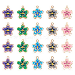 40本5色合金エナメルペンダント  花のチャーム  ゴールドカラー  ミックスカラー  21x18.5x1.2mm  穴：1.8mm  8個/カラー&nbsp;ENAM-TA0003-45
