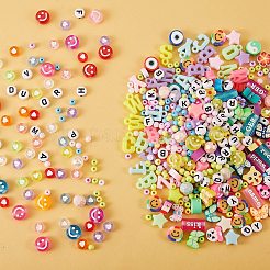 DIYビーズジュエリーセット作成キット  ポリマークレイとabsプラスチック模造真珠とアクリルと樹脂ビーズを含む  アクリルパーツ  合金の留め金  鉄丸カン  伸縮性のある糸  はさみ  ピンセット  ミックスカラー  ビーズ：1965個/箱&nbsp;DIY-SZ0007-07