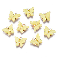 合金アクリルパーツ  蝶  ライトゴールド  シャンパンイエロー  14x16.5x3mm  穴：1.6mm&nbsp;X-ENAM-R136-01D
