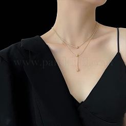 304 Stainless Steel Round Ball Double Layer Y Necklaces for Women&nbsp;FS-WG4AF00-02