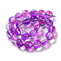 合成ムーンストーンビーズ連売り  ラウンド  青紫色  8mm  穴：1mm  約23~24個/連  7.09~7.32インチ（18~18.6cm）&nbsp;G-P528-J02-24