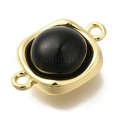 Brass Pave Black Glass Square Links Connector Charms&nbsp;KK-K388-20G