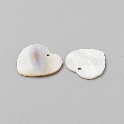 天然淡水シェルのペンダント  ハートチャーム  フローラルホワイト  25x24x1.5mm  穴：2mm&nbsp;SHEL-WH20003-01
