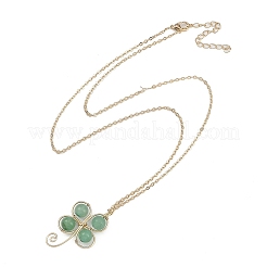 Clover Copper Wire Wrapped Natural Green Aventurine Clover Pendant Necklaces&nbsp;NJEW-JN05089