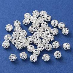 真鍮ビーズ  ラウンドフィリグリービーズ  ニッケルフリー  長持ちメッキ  ラックめっき  銀  4mm  穴：0.8mm&nbsp;KK-D097-11S-01