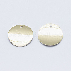 真鍮製チャーム  長持ちメッキ  18KGP本金メッキ  ニッケルフリー  起毛  フラットラウンド  15x0.4mm  穴：1mm&nbsp;KK-G331-97G-NF