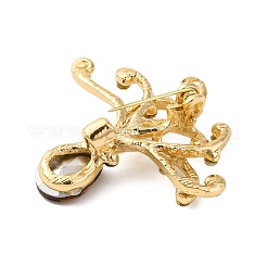 海の動物合金のカラフルなラインストーンのブローチ  タコ  ゴールドカラー  38.5x41mm&nbsp;JEWB-I034-36G