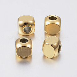 イオンプレーティング（IP）304ステンレスビーズ  キューブ  ゴールドカラー  6x6x6mm  穴：3mm&nbsp;STAS-F135-07G-6x6mm