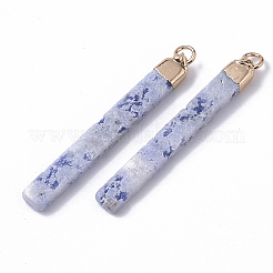 トップゴールデンメッキナチュラルソーダライトペンダント  黄金色の鉄のループ  バー  44~45x5.5x3mm  穴：2mm&nbsp;LS-G-S359-028F