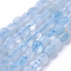 天然石アクアマリンビーズ連売り  タンブルストーン  ナゲット  5~9x5~7mm  穴：1mm  約61~62個/連  14.96インチ〜15.4インチ（38~39cm）&nbsp;G-P433-06A