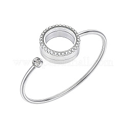 304 Stainless Steel Glass Flat Round Floating Locket Memory Cuff Bangles&nbsp;AJEW-WH0816-725B-P