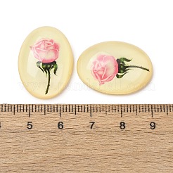クリア樹脂カボション  バラの花を持つオーバル  ピンク  25x18x6.5mm&nbsp;RESI-K033-11A