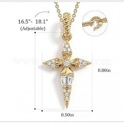 女性用真鍮パヴェクリアキュービックジルコニアクロスペンダントネックレス  ゴールドカラー  15.75~17.72インチ（40~45cm）&nbsp;WG79657-01
