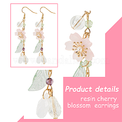 レジン 桜 ダングル イヤリング  女性用ゴールド合金ロングドロップイヤリング  カラフル  76mm  1ペア/ボックス&nbsp;EJEW-AN0002-30