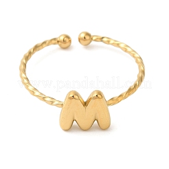 304ステンレススチールオープンカフリング  女性のためのジュエリー  18KGP本金メッキ  文字m  内径：19mm  文字：1mm&nbsp;RJEW-K261-02G-M