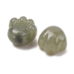 天然ネフライト翡翠の彫刻ビーズ  コインの足跡  半分ディル  13~14x13~14x10mm  穴：1mm&nbsp;G-Z155-10